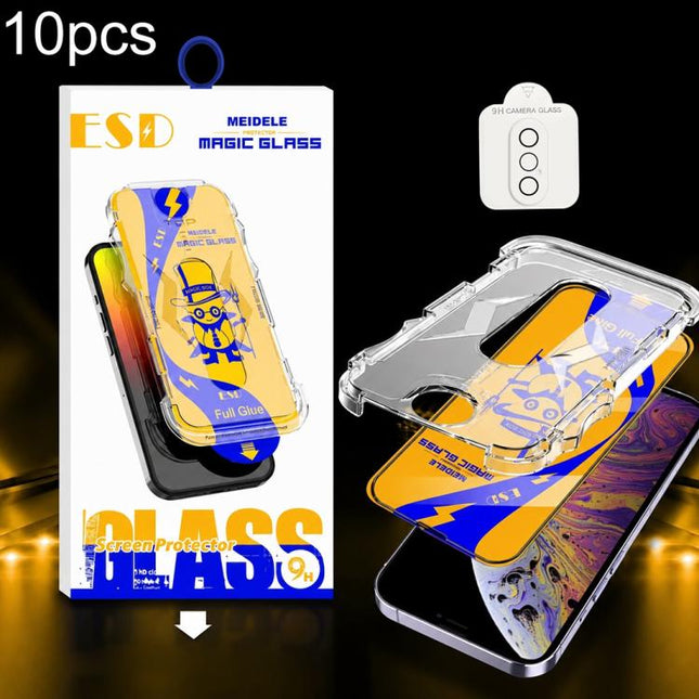 10pcs MEIDELE Easy Install Dust-proof Box HD Tempered Glass Film with Lens Film, For iPhone 11 Pro, For iPhone XS / X, For iPhone XR, For iPhone XS Max