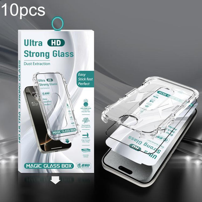 10pcs USG Easy Install Dust-proof Box HD Edge-to-Edge Tempered Glass Film, For iPhone 17e / 16e / 14 / 13 Pro, For iPhone 17 Pro Max, For iPhone 17 Pro, For iPhone 17 / 16 Pro, For iPhone Air, For iPhone 16 Pro Max, For iPhone 16 Plus / 15 Plus        ...