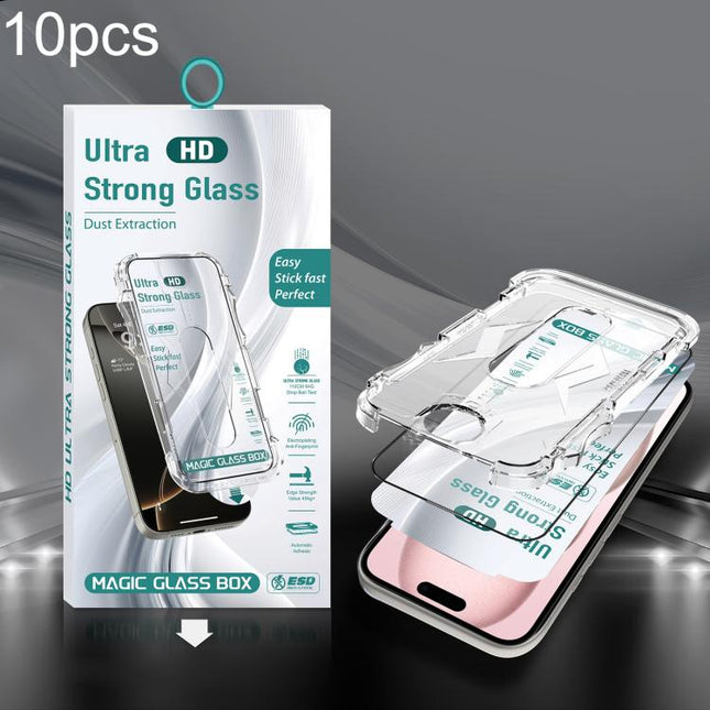 10pcs USG Easy Install Dust-proof Box HD Edge-to-Edge Tempered Glass Film, For iPhone 17e / 16e / 14 / 13 Pro, For iPhone 17 Pro Max, For iPhone 17 Pro, For iPhone 17 / 16 Pro, For iPhone Air, For iPhone 16 Pro Max, For iPhone 16 Plus / 15 Plus        ...