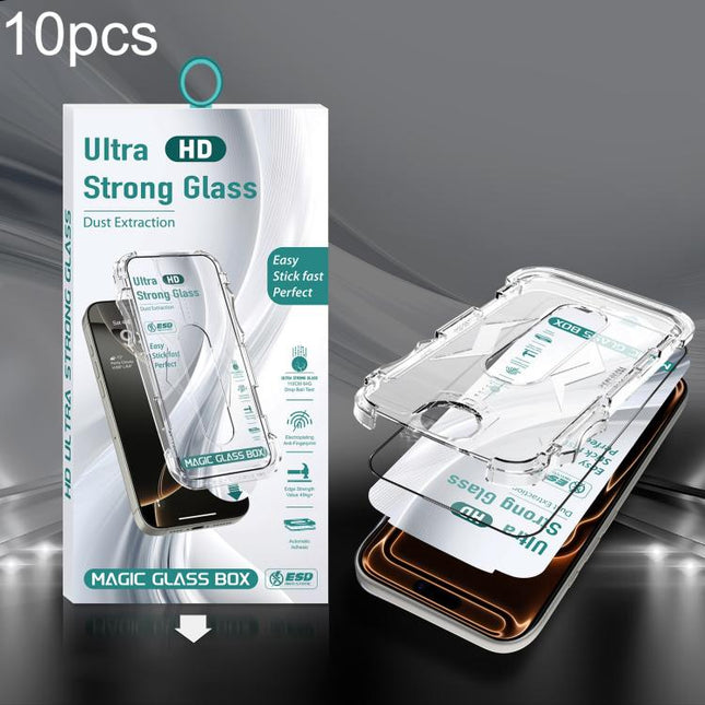 10pcs USG Easy Install Dust-proof Box HD Edge-to-Edge Tempered Glass Film, For iPhone 17e / 16e / 14 / 13 Pro, For iPhone 17 Pro Max, For iPhone 17 Pro, For iPhone 17 / 16 Pro, For iPhone Air, For iPhone 16 Pro Max, For iPhone 16 Plus / 15 Plus        ...
