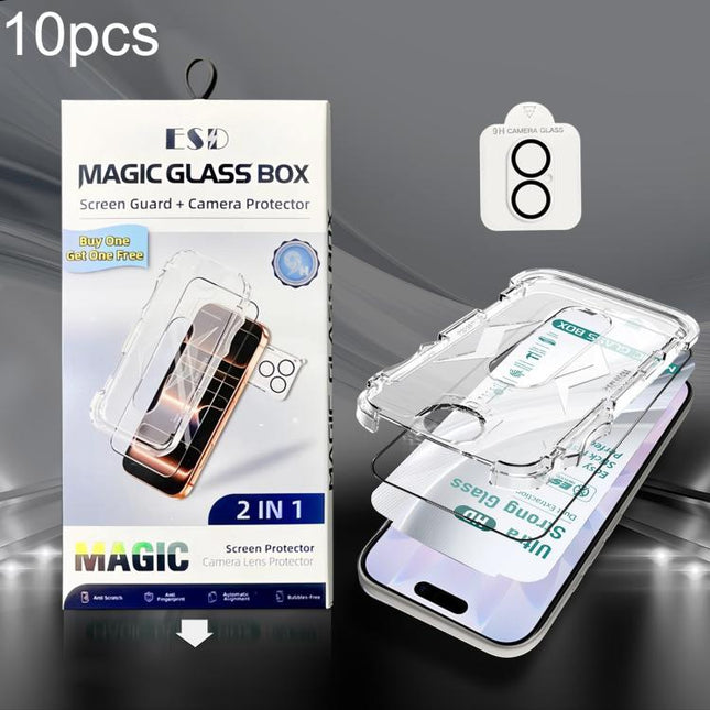 10pcs USG Easy Install Dust-proof Box HD Edge-to-Edge Tempered Glass Film with Lens Film, For iPhone 17e / 16e, For iPhone 17 Pro Max, For iPhone 17 Pro, For iPhone 17, For iPhone Air, For iPhone 16 Pro Max, For iPhone 16 Pro, For iPhone 16 Plus       ...