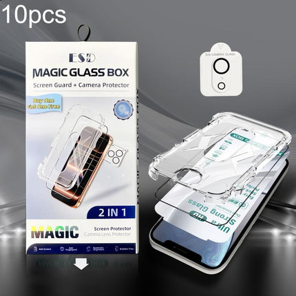 10pcs USG Easy Install Dust-proof Box HD Edge-to-Edge Tempered Glass Film with Lens Film, For iPhone 11 Pro, For iPhone XS / X, For iPhone XR, For iPhone XS Max