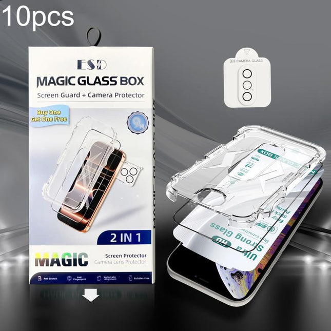 10pcs USG Easy Install Dust-proof Box HD Edge-to-Edge Tempered Glass Film with Lens Film, For iPhone 11 Pro, For iPhone XS / X, For iPhone XR, For iPhone XS Max