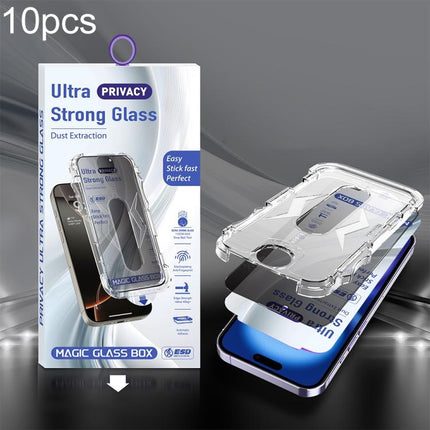 10pcs USG Easy Install Dust-proof Box Privacy Edge-to-Edge Tempered Glass Film, For iPhone 17e / 16e / 14 / 13 Pro, For iPhone 17 Pro Max, For iPhone 17 Pro, For iPhone 17 / 16 Pro, For iPhone Air, For iPhone 16 Pro Max, For iPhone 16 Plus / 15 Plus   ...