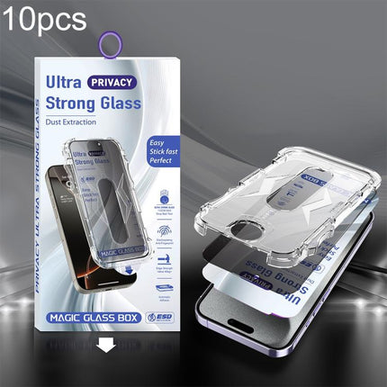 10pcs USG Easy Install Dust-proof Box Privacy Edge-to-Edge Tempered Glass Film, For iPhone 17e / 16e / 14 / 13 Pro, For iPhone 17 Pro Max, For iPhone 17 Pro, For iPhone 17 / 16 Pro, For iPhone Air, For iPhone 16 Pro Max, For iPhone 16 Plus / 15 Plus   ...