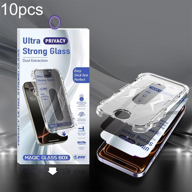 10pcs USG Easy Install Dust-proof Box Privacy Edge-to-Edge Tempered Glass Film, For iPhone 17e / 16e / 14 / 13 Pro, For iPhone 17 Pro Max, For iPhone 17 Pro, For iPhone 17 / 16 Pro, For iPhone Air, For iPhone 16 Pro Max, For iPhone 16 Plus / 15 Plus   ...
