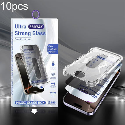 10pcs USG Easy Install Dust-proof Box Privacy Edge-to-Edge Tempered Glass Film, For iPhone 17e / 16e / 14 / 13 Pro, For iPhone 17 Pro Max, For iPhone 17 Pro, For iPhone 17 / 16 Pro, For iPhone Air, For iPhone 16 Pro Max, For iPhone 16 Plus / 15 Plus   ...