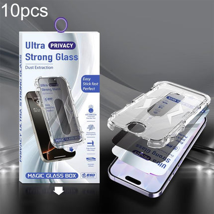 10pcs USG Easy Install Dust-proof Box Privacy Edge-to-Edge Tempered Glass Film, For iPhone 17e / 16e / 14 / 13 Pro, For iPhone 17 Pro Max, For iPhone 17 Pro, For iPhone 17 / 16 Pro, For iPhone Air, For iPhone 16 Pro Max, For iPhone 16 Plus / 15 Plus   ...