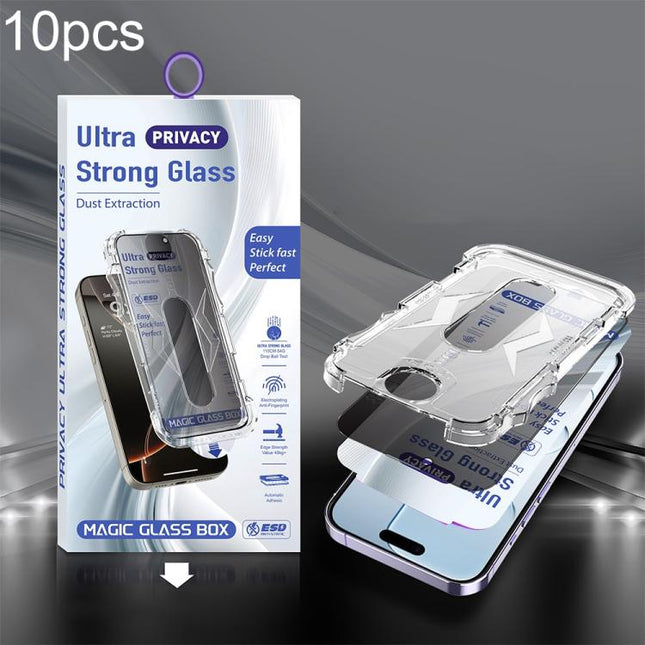 10pcs USG Easy Install Dust-proof Box Privacy Edge-to-Edge Tempered Glass Film, For iPhone 17e / 16e / 14 / 13 Pro, For iPhone 17 Pro Max, For iPhone 17 Pro, For iPhone 17 / 16 Pro, For iPhone Air, For iPhone 16 Pro Max, For iPhone 16 Plus / 15 Plus   ...