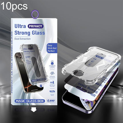 10pcs USG Easy Install Dust-proof Box Privacy Edge-to-Edge Tempered Glass Film, For iPhone 17e / 16e / 14 / 13 Pro, For iPhone 17 Pro Max, For iPhone 17 Pro, For iPhone 17 / 16 Pro, For iPhone Air, For iPhone 16 Pro Max, For iPhone 16 Plus / 15 Plus   ...