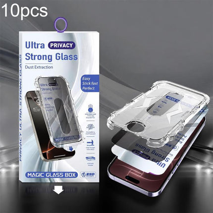 10pcs USG Easy Install Dust-proof Box Privacy Edge-to-Edge Tempered Glass Film, For iPhone 17e / 16e / 14 / 13 Pro, For iPhone 17 Pro Max, For iPhone 17 Pro, For iPhone 17 / 16 Pro, For iPhone Air, For iPhone 16 Pro Max, For iPhone 16 Plus / 15 Plus   ...