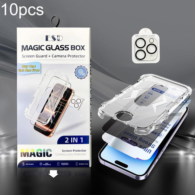 10pcs USG Easy Install Dust-proof Box Privacy Edge-to-Edge Tempered Glass Film with Lens Film, For iPhone 17e / 16e, For iPhone 17 Pro Max, For iPhone 17 Pro, For iPhone 17, For iPhone Air, For iPhone 16 Pro Max, For iPhone 16 Pro, For iPhone 16 Plus  ...