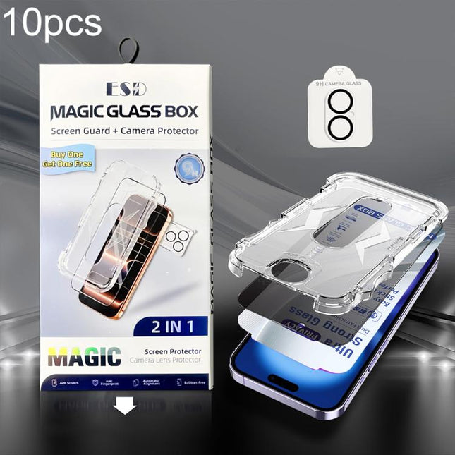 10pcs USG Easy Install Dust-proof Box Privacy Edge-to-Edge Tempered Glass Film with Lens Film, For iPhone 17e / 16e, For iPhone 17 Pro Max, For iPhone 17 Pro, For iPhone 17, For iPhone Air, For iPhone 16 Pro Max, For iPhone 16 Pro, For iPhone 16 Plus  ...