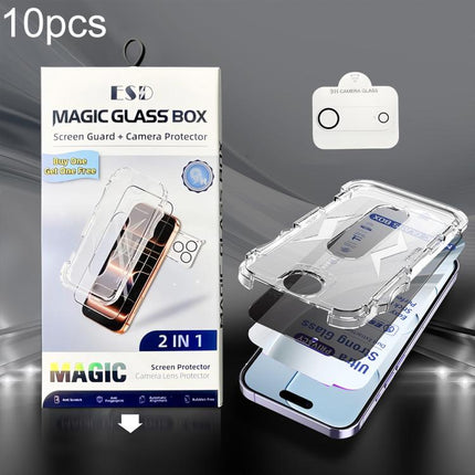 10pcs USG Easy Install Dust-proof Box Privacy Edge-to-Edge Tempered Glass Film with Lens Film, For iPhone 17e / 16e, For iPhone 17 Pro Max, For iPhone 17 Pro, For iPhone 17, For iPhone Air, For iPhone 16 Pro Max, For iPhone 16 Pro, For iPhone 16 Plus  ...