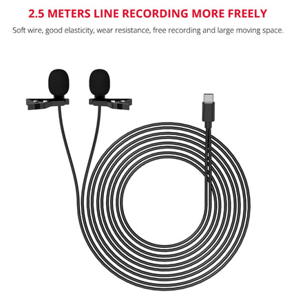 YELANGU MY3 Type-C Interface Live Broadcast Interview Mobile Phone Double Clip Lavalier Microphone, Length: 2.5m, MY3