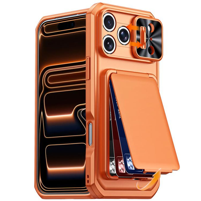 Flip Card Holder Sliding Camera Cover PC Hybrid TPU Phone Case, For iPhone 17 Pro Max, For iPhone 16 Pro Max, For iPhone 15 Pro Max