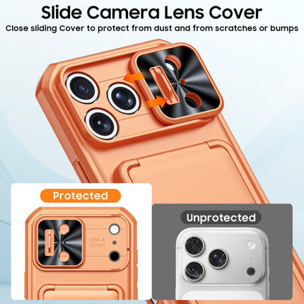 Flip Card Holder Sliding Camera Cover PC Hybrid TPU Phone Case, For iPhone 17 Pro Max, For iPhone 16 Pro Max, For iPhone 15 Pro Max