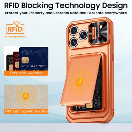 Flip Card Holder Sliding Camera Cover PC Hybrid TPU Phone Case, For iPhone 17 Pro Max, For iPhone 16 Pro Max, For iPhone 15 Pro Max