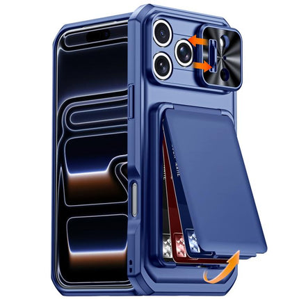 Flip Card Holder Sliding Camera Cover PC Hybrid TPU Phone Case, For iPhone 17 Pro Max, For iPhone 16 Pro Max, For iPhone 15 Pro Max