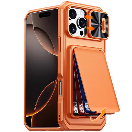 Flip Card Holder Sliding Camera Cover PC Hybrid TPU Phone Case, For iPhone 17 Pro Max, For iPhone 16 Pro Max, For iPhone 15 Pro Max