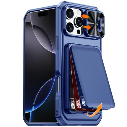 Flip Card Holder Sliding Camera Cover PC Hybrid TPU Phone Case, For iPhone 17 Pro Max, For iPhone 16 Pro Max, For iPhone 15 Pro Max