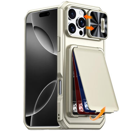Flip Card Holder Sliding Camera Cover PC Hybrid TPU Phone Case, For iPhone 17 Pro Max, For iPhone 16 Pro Max, For iPhone 15 Pro Max