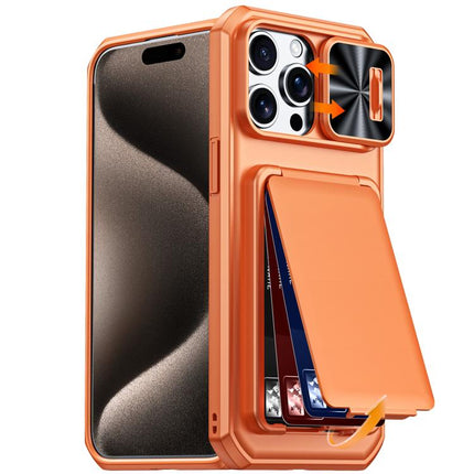 Flip Card Holder Sliding Camera Cover PC Hybrid TPU Phone Case, For iPhone 17 Pro Max, For iPhone 16 Pro Max, For iPhone 15 Pro Max