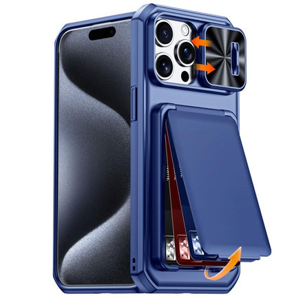 Flip Card Holder Sliding Camera Cover PC Hybrid TPU Phone Case, For iPhone 17 Pro Max, For iPhone 16 Pro Max, For iPhone 15 Pro Max
