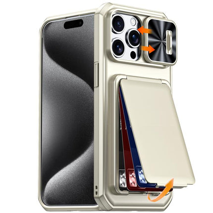 Flip Card Holder Sliding Camera Cover PC Hybrid TPU Phone Case, For iPhone 17 Pro Max, For iPhone 16 Pro Max, For iPhone 15 Pro Max
