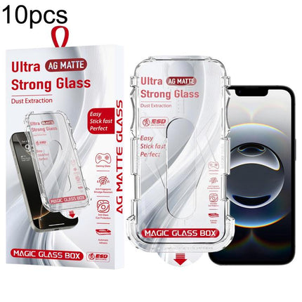 10pcs Easy Install Dust-proof Box Frosted Tempered Glass Film, For iPhone 17e / 16e / 14 / 13 Pro, For iPhone 17 Pro Max, For iPhone 17 Pro, For iPhone 17 / 16 Pro, For iPhone Air, For iPhone 16 Pro Max, For iPhone 16 Plus / 15 Plus, For iPhone 16 / 15...