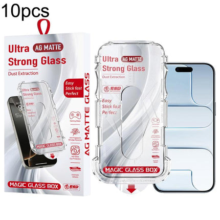 10pcs Easy Install Dust-proof Box Frosted Tempered Glass Film, For iPhone 17e / 16e / 14 / 13 Pro, For iPhone 17 Pro Max, For iPhone 17 Pro, For iPhone 17 / 16 Pro, For iPhone Air, For iPhone 16 Pro Max, For iPhone 16 Plus / 15 Plus, For iPhone 16 / 15...