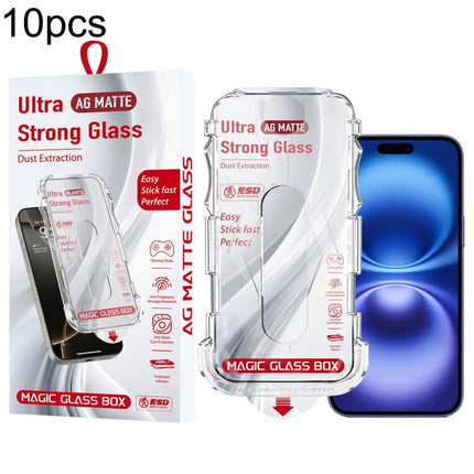 10pcs Easy Install Dust-proof Box Frosted Tempered Glass Film, For iPhone 17e / 16e / 14 / 13 Pro, For iPhone 17 Pro Max, For iPhone 17 Pro, For iPhone 17 / 16 Pro, For iPhone Air, For iPhone 16 Pro Max, For iPhone 16 Plus / 15 Plus, For iPhone 16 / 15...