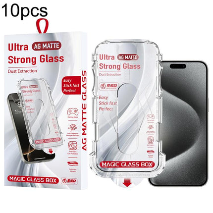 10pcs Easy Install Dust-proof Box Frosted Tempered Glass Film, For iPhone 17e / 16e / 14 / 13 Pro, For iPhone 17 Pro Max, For iPhone 17 Pro, For iPhone 17 / 16 Pro, For iPhone Air, For iPhone 16 Pro Max, For iPhone 16 Plus / 15 Plus, For iPhone 16 / 15...