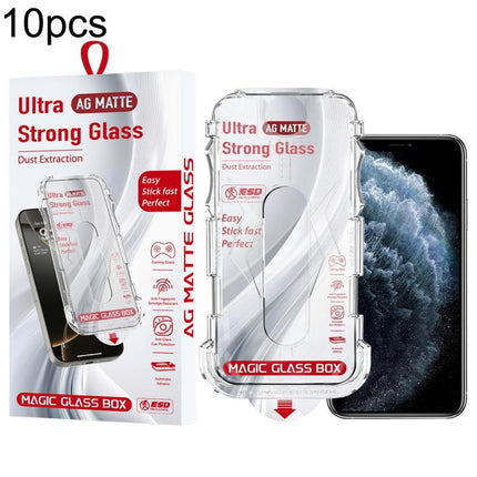 10pcs Easy Install Dust-proof Box Frosted Tempered Glass Film, For iPhone 17e / 16e / 14 / 13 Pro, For iPhone 17 Pro Max, For iPhone 17 Pro, For iPhone 17 / 16 Pro, For iPhone Air, For iPhone 16 Pro Max, For iPhone 16 Plus / 15 Plus, For iPhone 16 / 15...