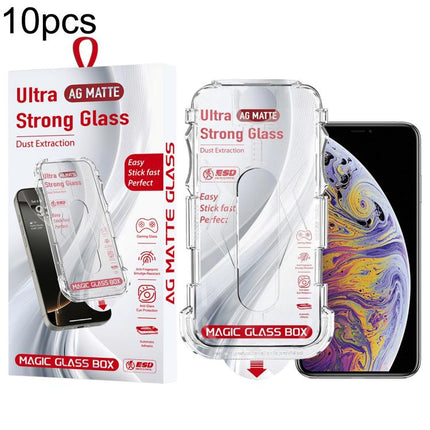 10pcs Easy Install Dust-proof Box Frosted Tempered Glass Film, For iPhone 17e / 16e / 14 / 13 Pro, For iPhone 17 Pro Max, For iPhone 17 Pro, For iPhone 17 / 16 Pro, For iPhone Air, For iPhone 16 Pro Max, For iPhone 16 Plus / 15 Plus, For iPhone 16 / 15...
