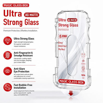 10pcs Easy Install Dust-proof Box Frosted Tempered Glass Film, For iPhone 17e / 16e / 14 / 13 Pro, For iPhone 17 Pro Max, For iPhone 17 Pro, For iPhone 17 / 16 Pro, For iPhone Air, For iPhone 16 Pro Max, For iPhone 16 Plus / 15 Plus, For iPhone 16 / 15...