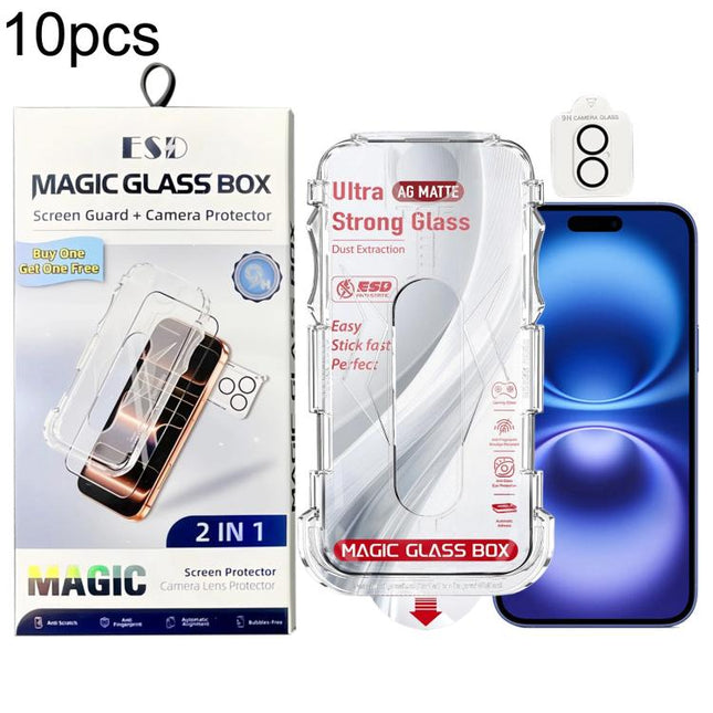 10pcs Easy Install Dust-proof Box Frosted Tempered Glass Film with Lens Film, For iPhone 17e / 16e, For iPhone 17 Pro Max, For iPhone 17 Pro, For iPhone 17, For iPhone Air, For iPhone 16 Pro Max, For iPhone 16 Pro, For iPhone 16 Plus, For iPhone 16    ...