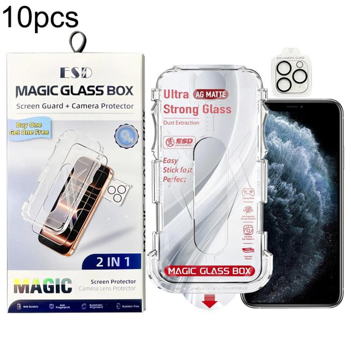 10pcs Easy Install Dust-proof Box Frosted Tempered Glass Film with Lens Film, For iPhone 11 Pro, For iPhone X / XS, For iPhone XR, For iPhone XS Max