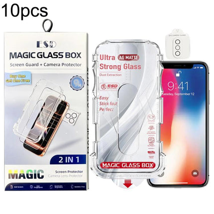 10pcs Easy Install Dust-proof Box Frosted Tempered Glass Film with Lens Film, For iPhone 11 Pro, For iPhone X / XS, For iPhone XR, For iPhone XS Max