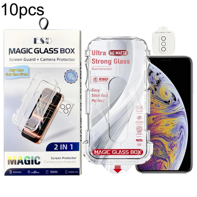 10pcs Easy Install Dust-proof Box Frosted Tempered Glass Film with Lens Film, For iPhone 11 Pro, For iPhone X / XS, For iPhone XR, For iPhone XS Max