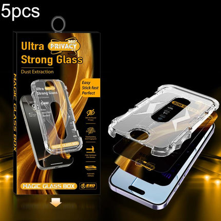 5pcs Easy Install Dust-proof Box 360 Privacy Tempered Glass Film, For iPhone 17e / 16e / 14 / 13 Pro, For iPhone 17 Pro Max, For iPhone 17 Pro, For iPhone 17 / 16 Pro, For iPhone Air, For iPhone 16 Pro Max, For iPhone 16 Plus / 15 Plus, For iPhone 16 /...