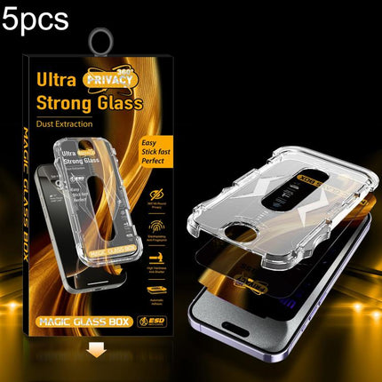 5pcs Easy Install Dust-proof Box 360 Privacy Tempered Glass Film, For iPhone 17e / 16e / 14 / 13 Pro, For iPhone 17 Pro Max, For iPhone 17 Pro, For iPhone 17 / 16 Pro, For iPhone Air, For iPhone 16 Pro Max, For iPhone 16 Plus / 15 Plus, For iPhone 16 /...
