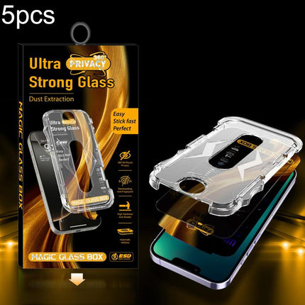 5pcs Easy Install Dust-proof Box 360 Privacy Tempered Glass Film, For iPhone 17e / 16e / 14 / 13 Pro, For iPhone 17 Pro Max, For iPhone 17 Pro, For iPhone 17 / 16 Pro, For iPhone Air, For iPhone 16 Pro Max, For iPhone 16 Plus / 15 Plus, For iPhone 16 /...