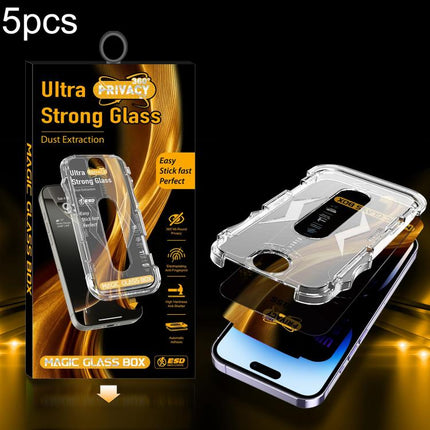 5pcs Easy Install Dust-proof Box 360 Privacy Tempered Glass Film, For iPhone 17e / 16e / 14 / 13 Pro, For iPhone 17 Pro Max, For iPhone 17 Pro, For iPhone 17 / 16 Pro, For iPhone Air, For iPhone 16 Pro Max, For iPhone 16 Plus / 15 Plus, For iPhone 16 /...