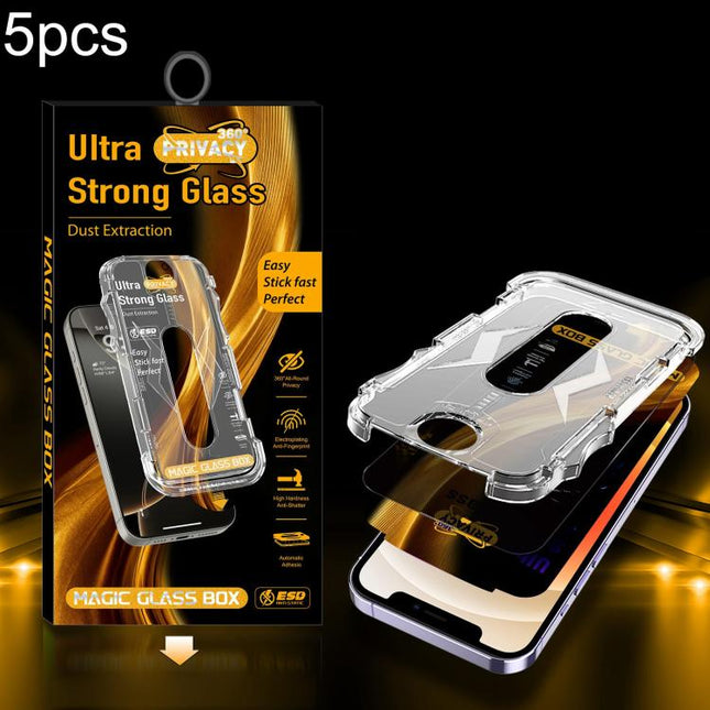 5pcs Easy Install Dust-proof Box 360 Privacy Tempered Glass Film, For iPhone 17e / 16e / 14 / 13 Pro, For iPhone 17 Pro Max, For iPhone 17 Pro, For iPhone 17 / 16 Pro, For iPhone Air, For iPhone 16 Pro Max, For iPhone 16 Plus / 15 Plus, For iPhone 16 /...