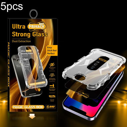 5pcs Easy Install Dust-proof Box 360 Privacy Tempered Glass Film, For iPhone 17e / 16e / 14 / 13 Pro, For iPhone 17 Pro Max, For iPhone 17 Pro, For iPhone 17 / 16 Pro, For iPhone Air, For iPhone 16 Pro Max, For iPhone 16 Plus / 15 Plus, For iPhone 16 /...