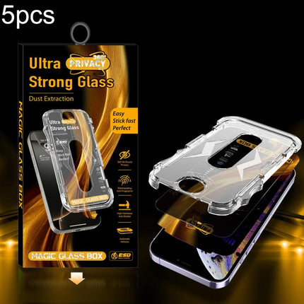 5pcs Easy Install Dust-proof Box 360 Privacy Tempered Glass Film, For iPhone 17e / 16e / 14 / 13 Pro, For iPhone 17 Pro Max, For iPhone 17 Pro, For iPhone 17 / 16 Pro, For iPhone Air, For iPhone 16 Pro Max, For iPhone 16 Plus / 15 Plus, For iPhone 16 /...