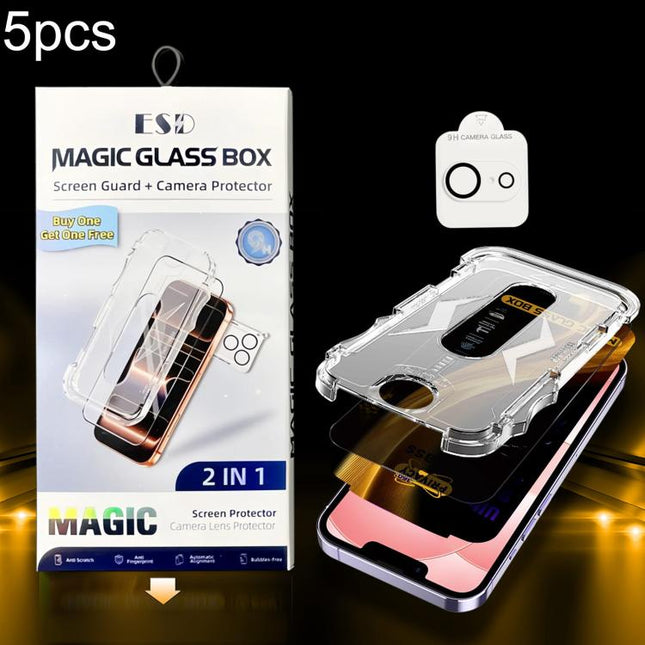 5pcs Easy Install Dust-proof Box 360 Privacy Tempered Glass Film with Lens Film, For iPhone 17e / 16e, For iPhone 17 Pro Max, For iPhone 17 Pro, For iPhone 17, For iPhone Air, For iPhone 16 Pro Max, For iPhone 16 Pro, For iPhone 16 Plus, For iPhone 16 ...