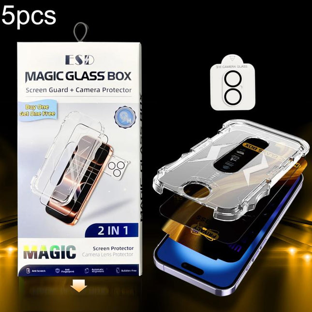 5pcs Easy Install Dust-proof Box 360 Privacy Tempered Glass Film with Lens Film, For iPhone 17e / 16e, For iPhone 17 Pro Max, For iPhone 17 Pro, For iPhone 17, For iPhone Air, For iPhone 16 Pro Max, For iPhone 16 Pro, For iPhone 16 Plus, For iPhone 16 ...