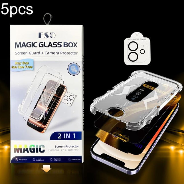 5pcs Easy Install Dust-proof Box 360 Privacy Tempered Glass Film with Lens Film, For iPhone 17e / 16e, For iPhone 17 Pro Max, For iPhone 17 Pro, For iPhone 17, For iPhone Air, For iPhone 16 Pro Max, For iPhone 16 Pro, For iPhone 16 Plus, For iPhone 16 ...